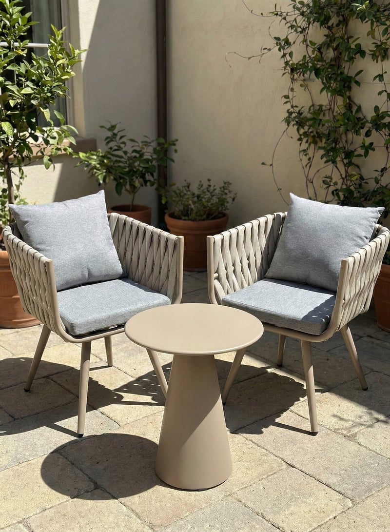 SUNRISE 3-Piece Outdoor Bistro Set Including 2 PE Rattan Chairs And Round Table Champagne - Image 1